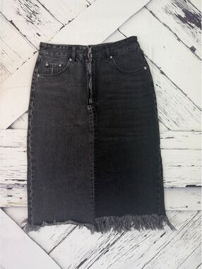 Zara Edgy Grunge Western Split Tone Frayed Denim Midi Skirt Women’s Small